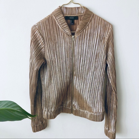 Forever 21 Jackets & Blazers - Silver Metallic Textured Bomber Jacket Small